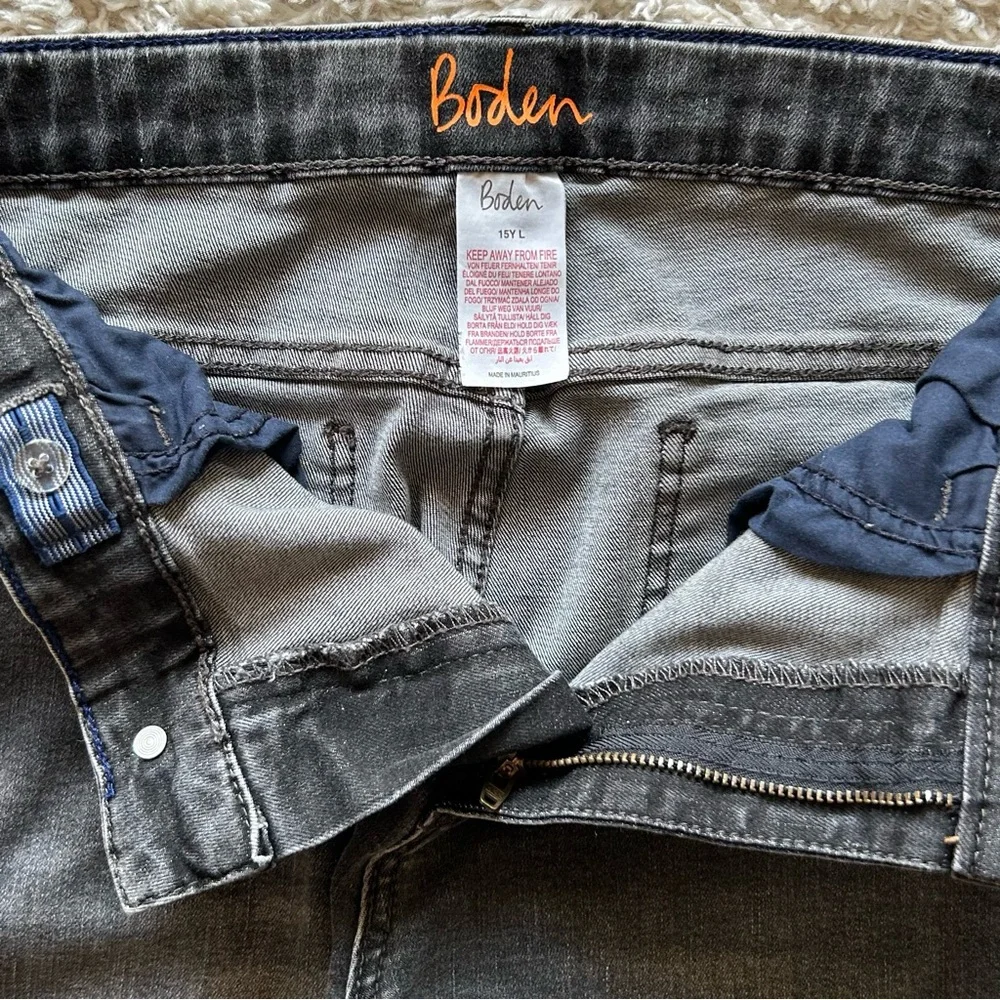 Boden Black Adjustable Waist Straight Leg Stretchy Jeans Button Zipper Sz 15Y L - Picture 5 of 10
